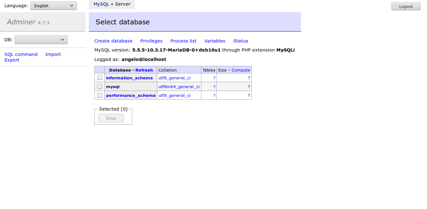 2.- Adminer working