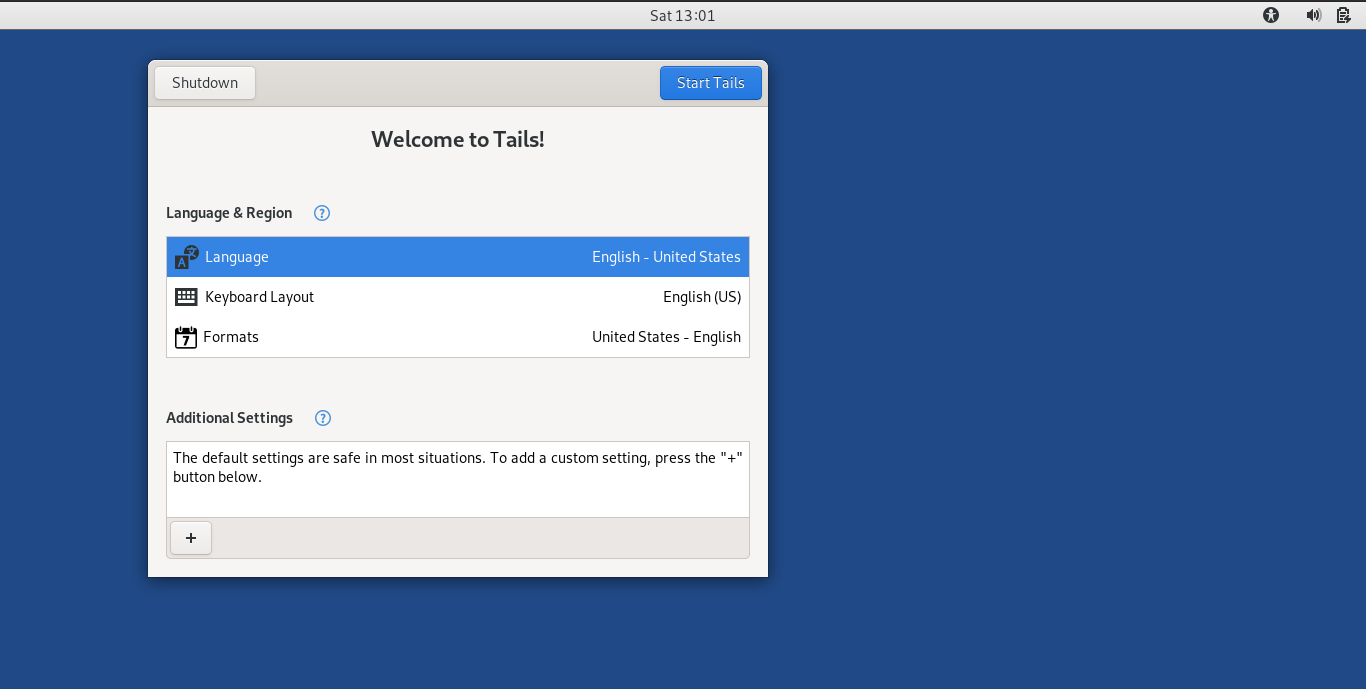 4.- Tails settings in VirtualBox