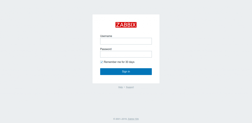 8.- Zabbix log in page