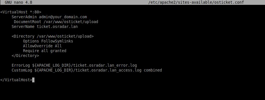 2.- Creating a new VirtualHost for osTicket