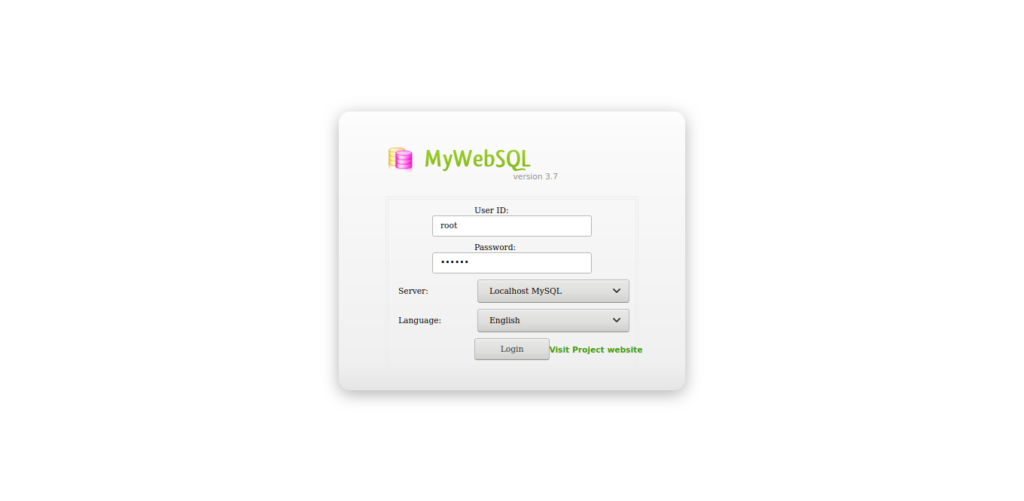 3.- MyWebSQL login screen