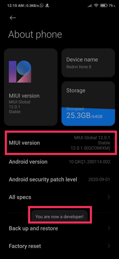 MIUI version view