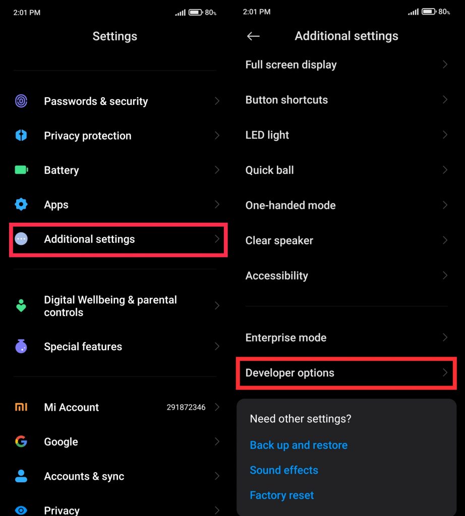 go to Settings>Additional Settings>Developer Options