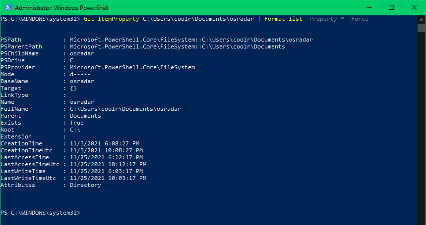 Showing detailed file attributes in PowerShell