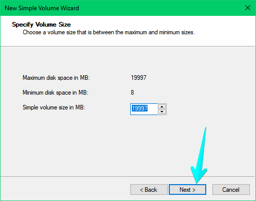 Assigning the virtual hard disk size