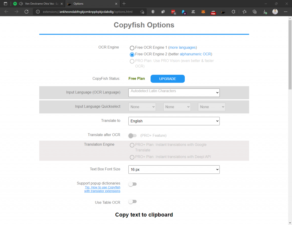 Copyfish configuration options