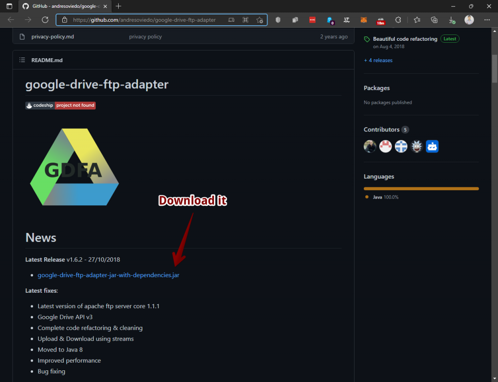 Downloading the jar file along with the dependencies