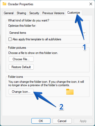 How to change folder icon in Windows 11