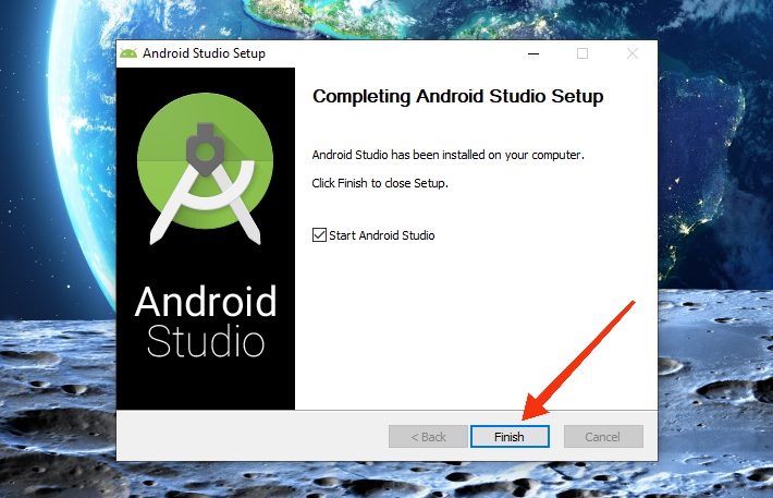 click the "Finish" button install Android Studio on Windows