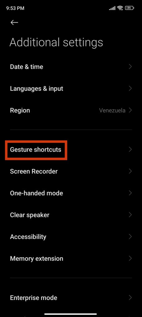 After that, open "Gesture shortcuts".