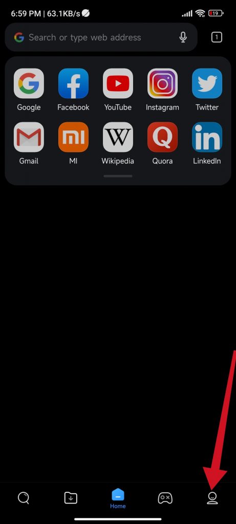 Then tap the user profile icon the Xiaomi browser to download